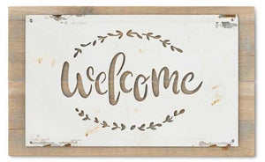 Metal Cut-Out Welcome Sign on Wood