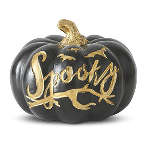 4.75" Black Resin Pumpkin with Gold 'SPOOKY' Script