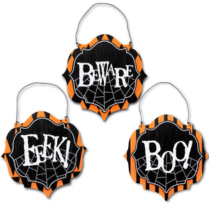 Wooden Hanging Black, White and Orange Halloween Ornament