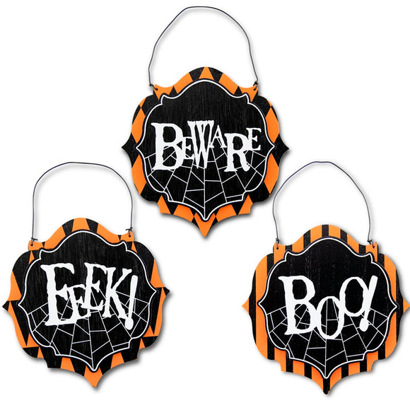 Wooden Hanging Black, White and Orange Halloween Ornament