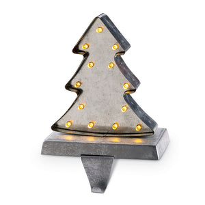 Tree Shaped Tin LED Mantle Stocking Hanger, 7"