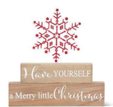 Brick Tabletop Sign with Red Cutout Glittered Snowflakes