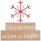 Brick Tabletop Sign with Red Cutout Glittered Snowflakes