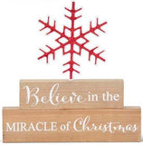 Brick Tabletop Sign with Red Cutout Glittered Snowflakes