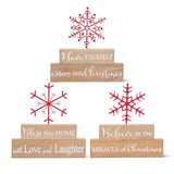 Brick Tabletop Sign with Red Cutout Glittered Snowflakes