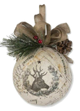 5" Round Papier Mache Bauble with Deer Head & Wreath