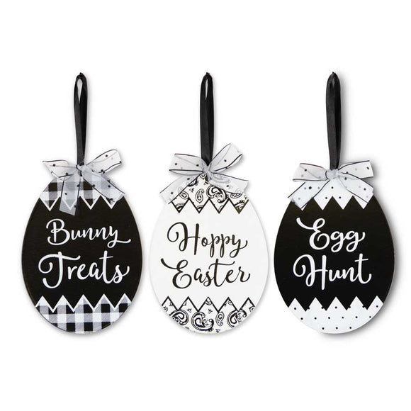 Large Black & White Enameled Hanging Easter Egg Ornament, Choice of 3