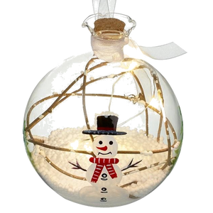 Glass LED Bauble With Snowman