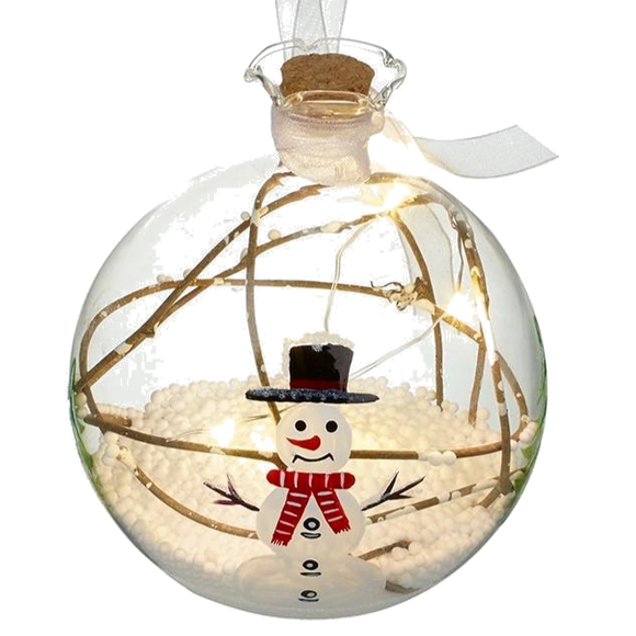 Glass LED Bauble With Snowman