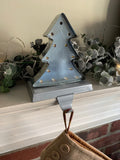 Tree Shaped Tin LED Mantle Stocking Hanger, 7"