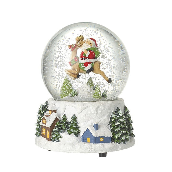 Musical Flying Santa & Rudolph Snowglobe