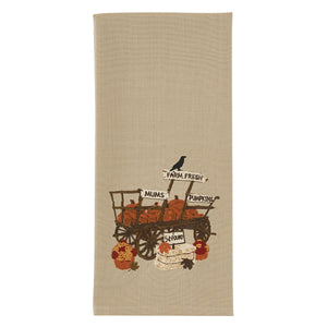 Pumpkin Wagon Embroidered Tea Towel