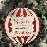 5" Red and White Striped Wooden Message Ornament