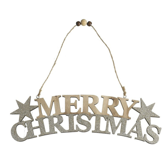 Merry Christmas Wooden Sign with Stars