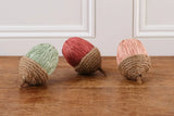 Set Of Three Rope & Paper Acorns, in Green, Maroon & Rose