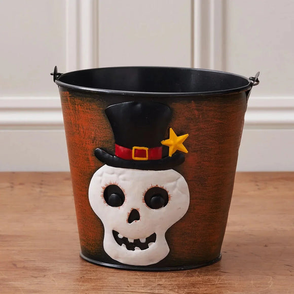 Trick or Treat Metal Skeleton Bucket