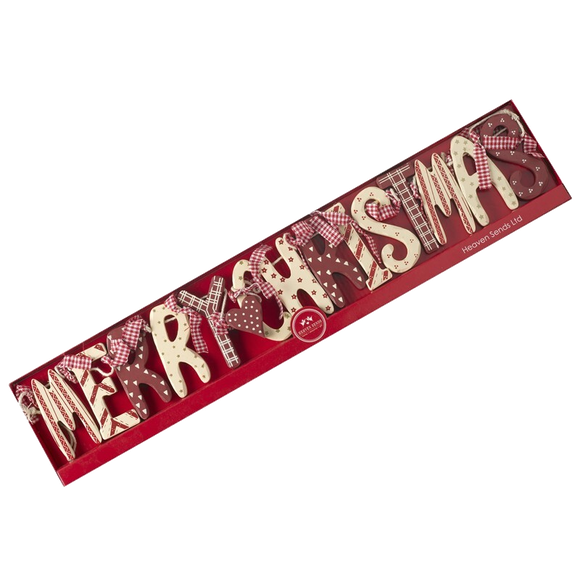 Merry Christmas Wooden Red and Cream Garland