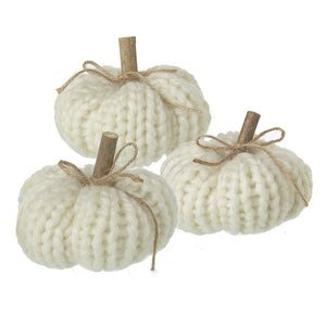 Set of Three White Knitted Pumpkins