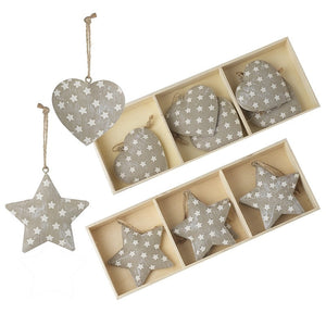 Set of 6 Hanging Metal Hearts or Stars