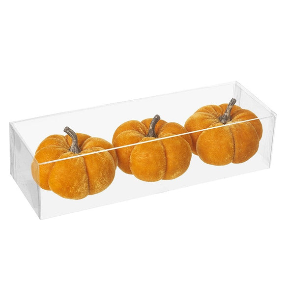 Set of Three Orange Velvet Pumpkins