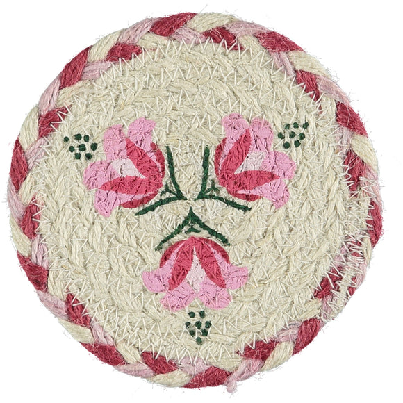 Set of 6 Braided Coasters in Basket, Pink Lily - 4