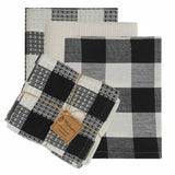 Wicklow Check 3 Tea Towel & 1 Dishcloth Set, Black and Off White