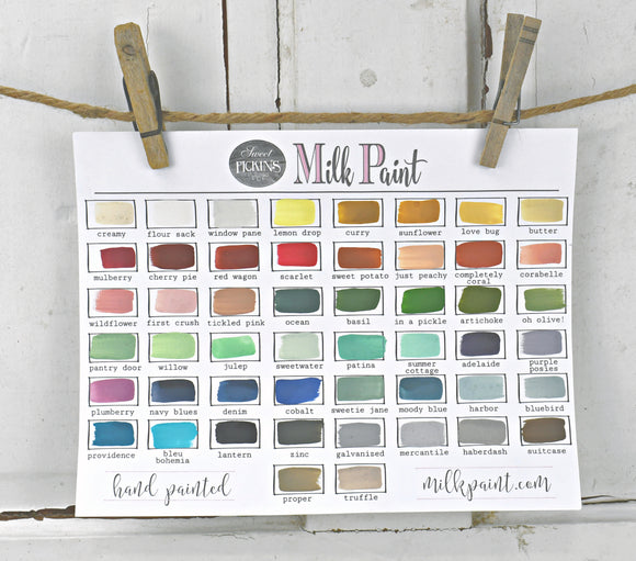 Hand Painted Colour Chart for Sweet Pickins Milk Paint